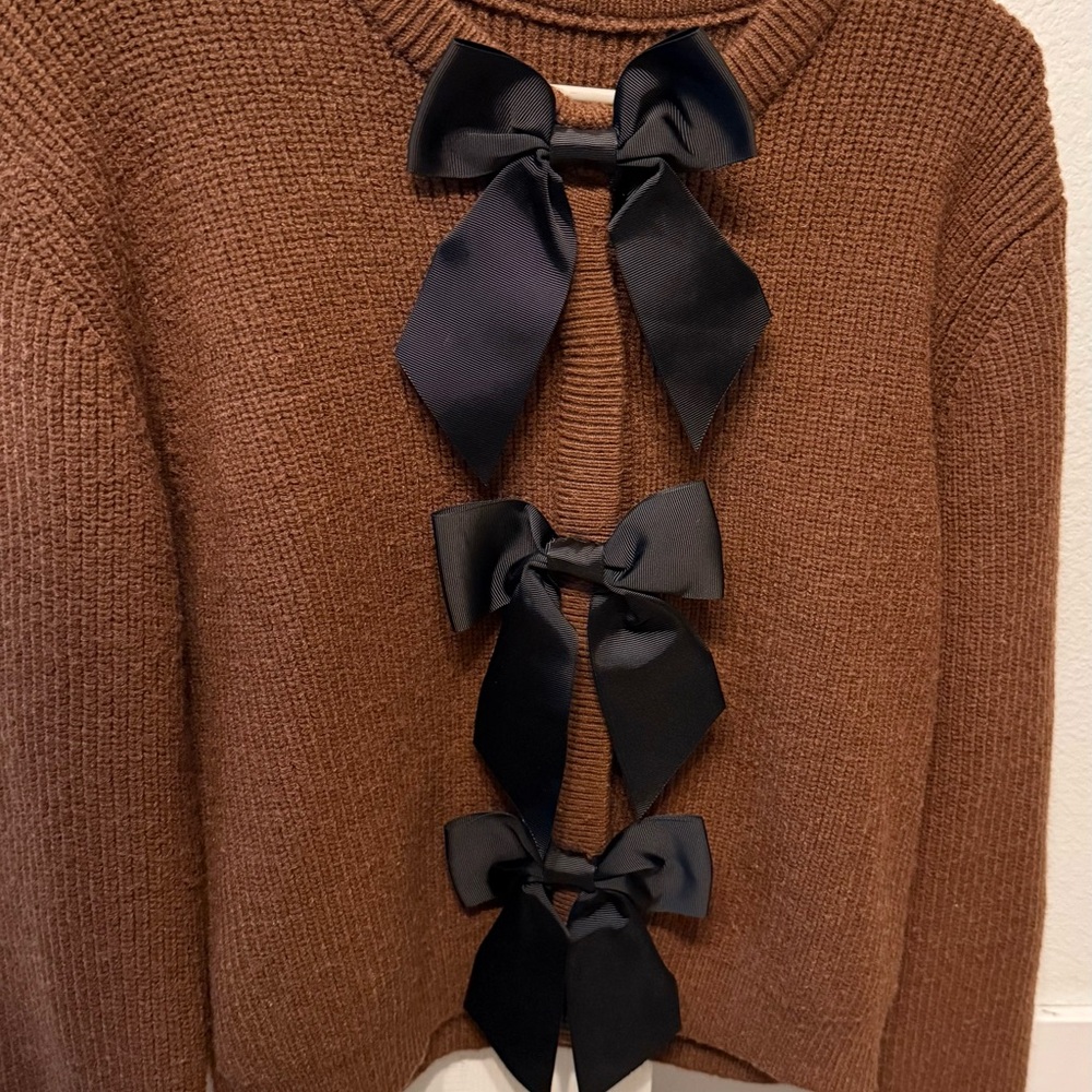 Brown Sweater with Black Bow Accents